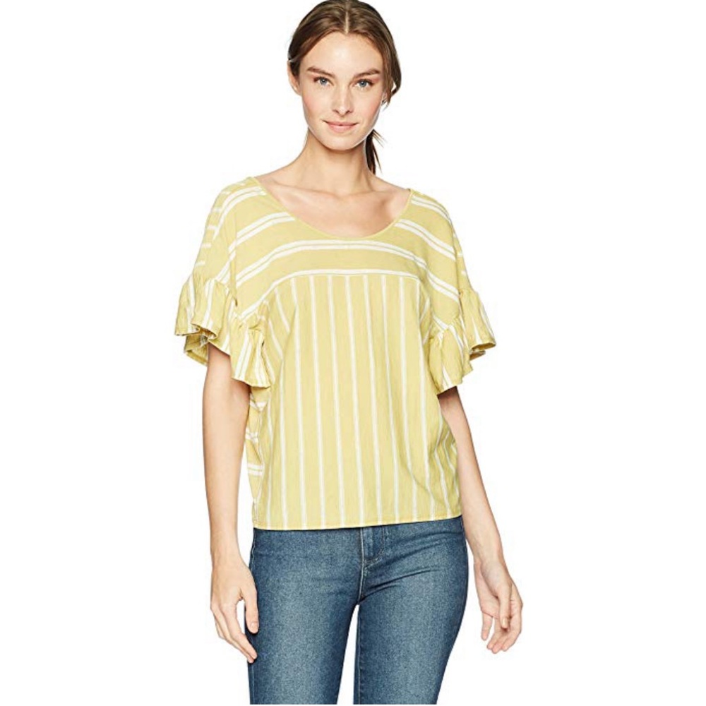 Lucky Brand Yellow Mix Stripe Ruffle Tee